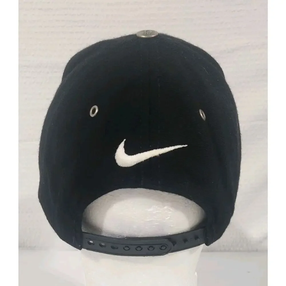 Vtg Nike Black Swoosh Strapback Mens Baseball Embroidered